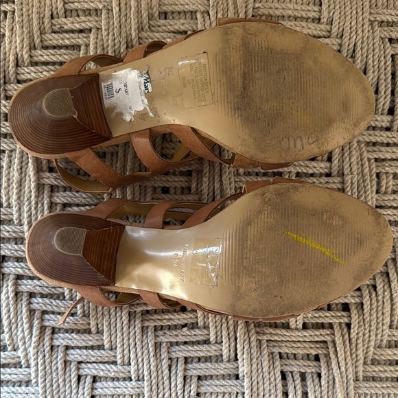 Nine West 8.5 Brown Leather Strappy Wood Heeled Sandals Women - Picture 6 of 7